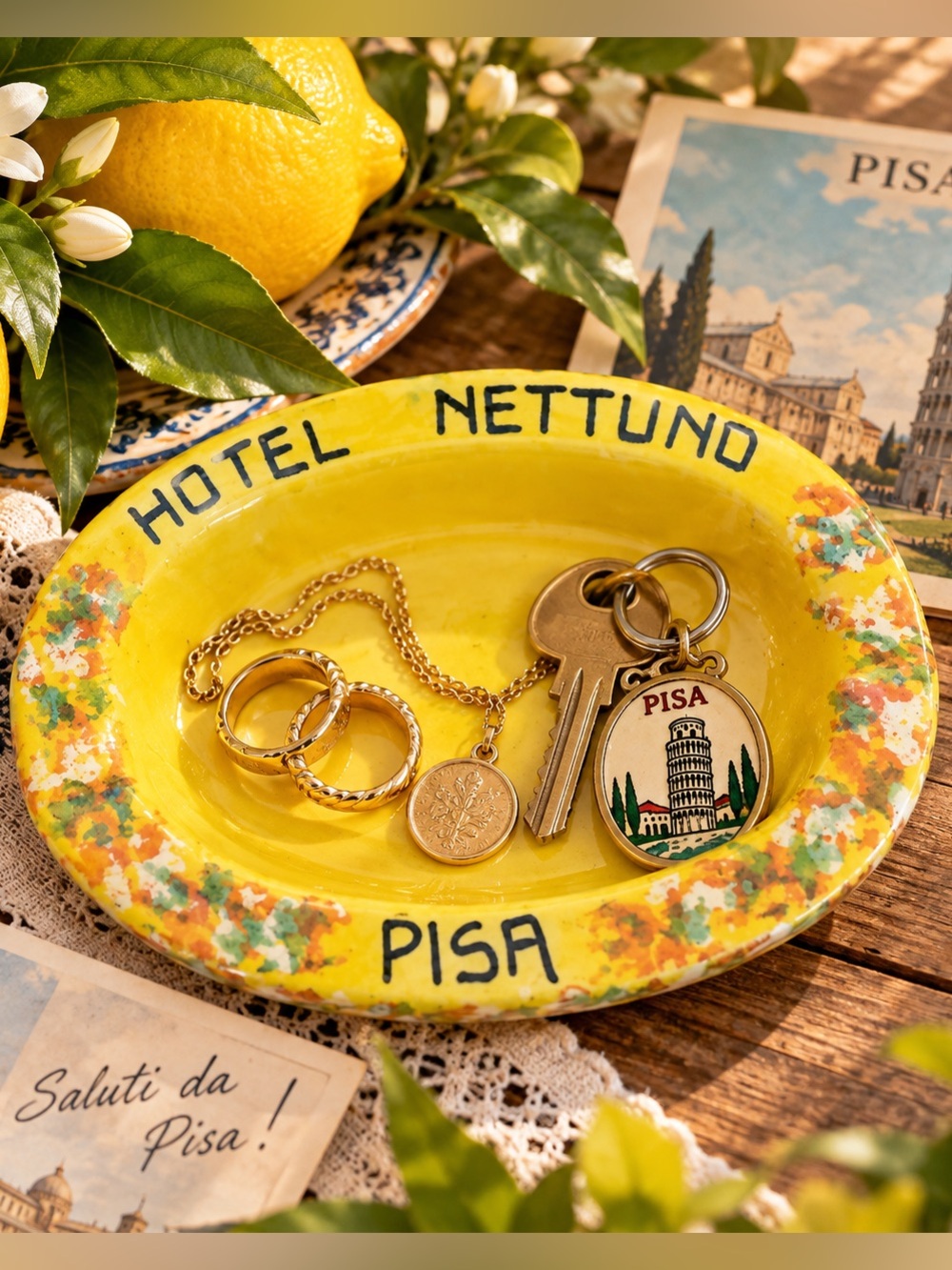 Vintage Italian Hotel Nettuno Pisa Souvenir Durable Accent Trinket Tray